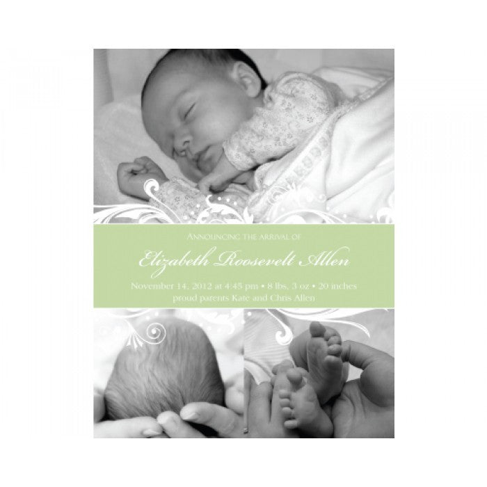 flat print baby announcement - green elegance