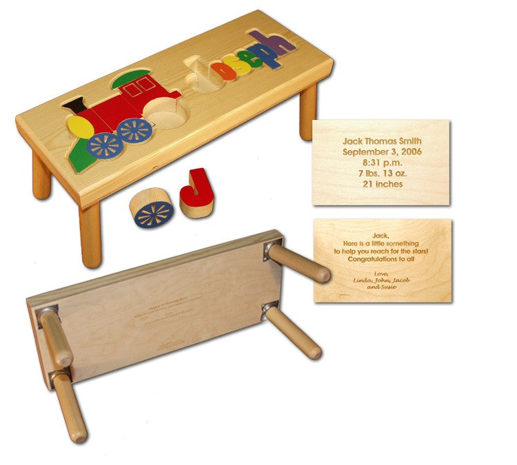 train and name puzzle stool