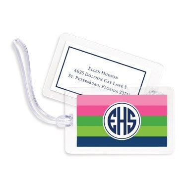 boatman geller bold stripe pink, green & navy bag tags
