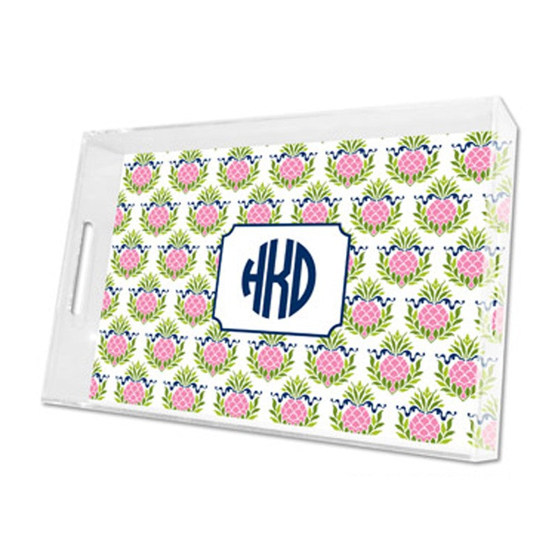 pineapple repeat pink lucite tray - large