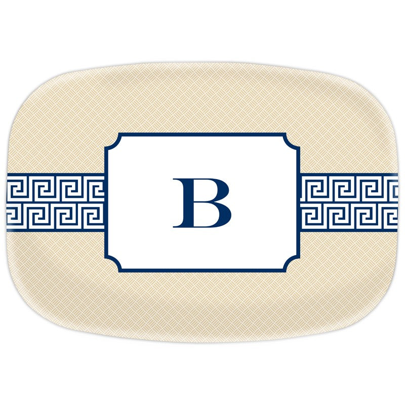 boatman geller greek key band navy platter