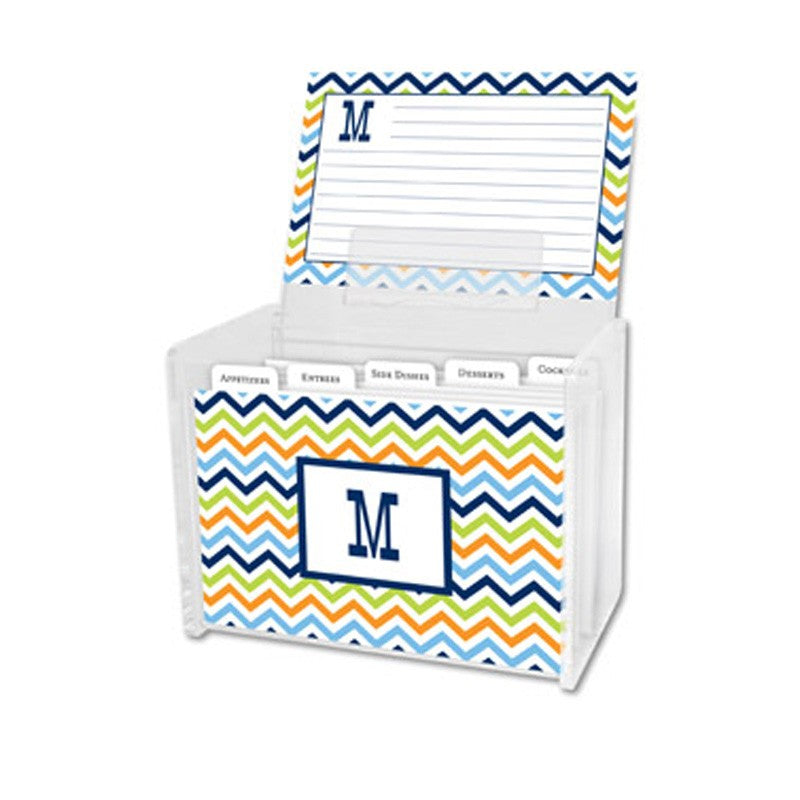 boatman geller chevron blue, orange & lime recipe box