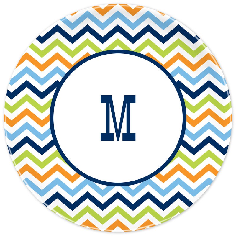 boatman geller chevron blue, orange & lime plate