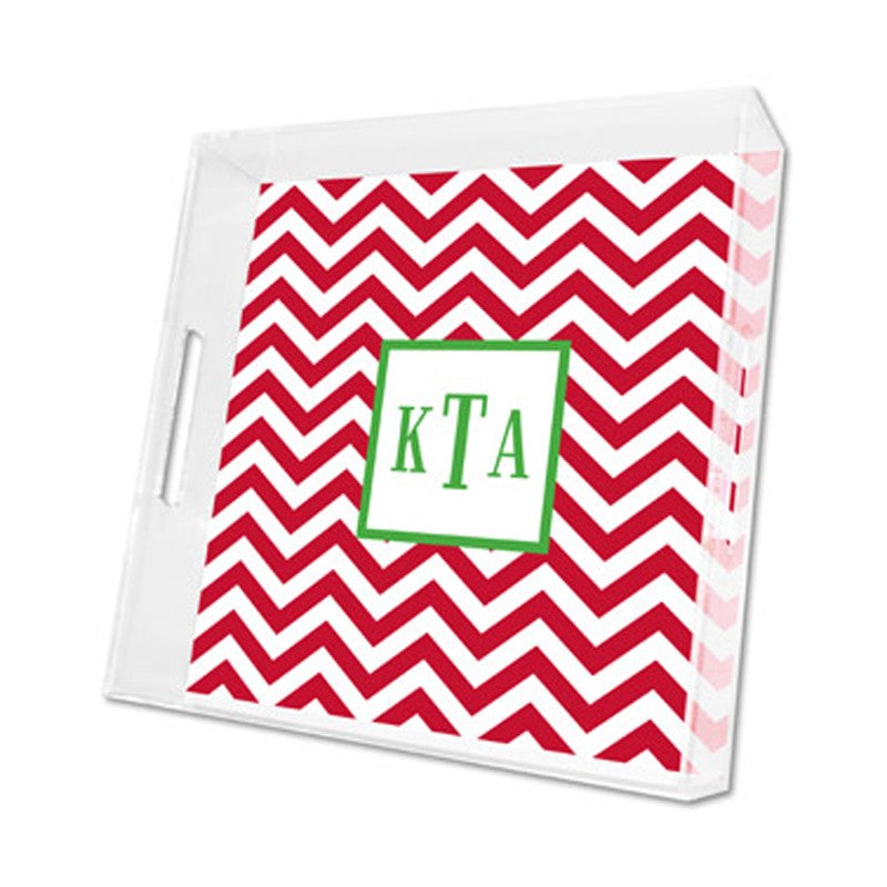 chevron red lucite tray - square