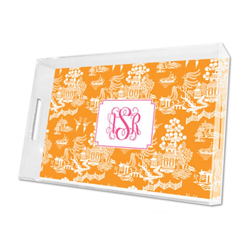 chinoiserie tangerine lucite tray - large