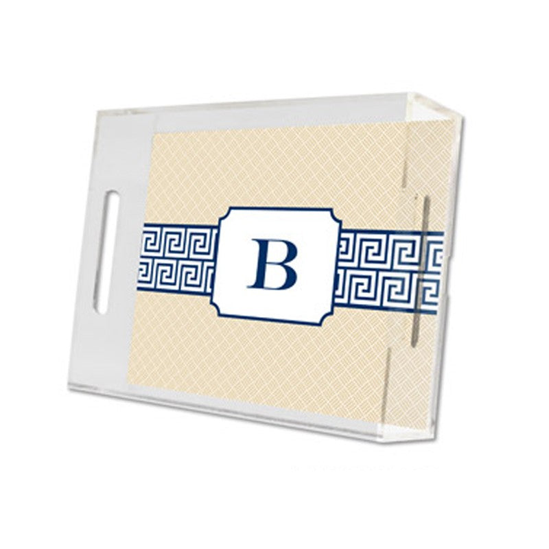 greek key band navy lucite tray - small