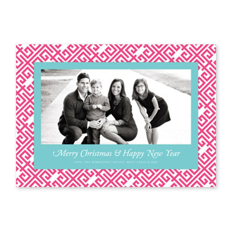 boatman geller greek key hot pink & aqua photocard