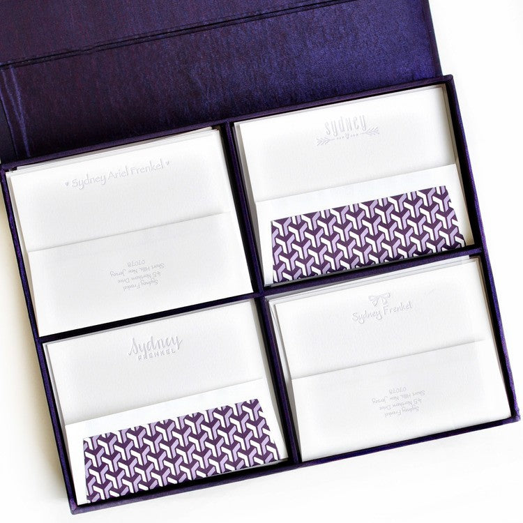 grand purple silk stationery box - g14