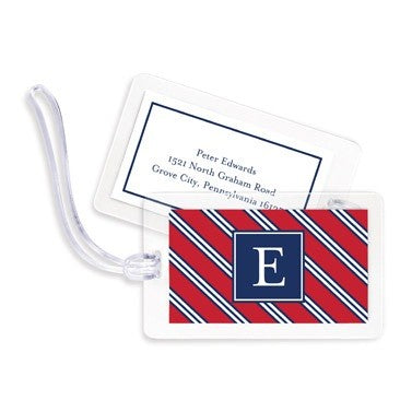 boatman geller repp tie red & navy bag tags