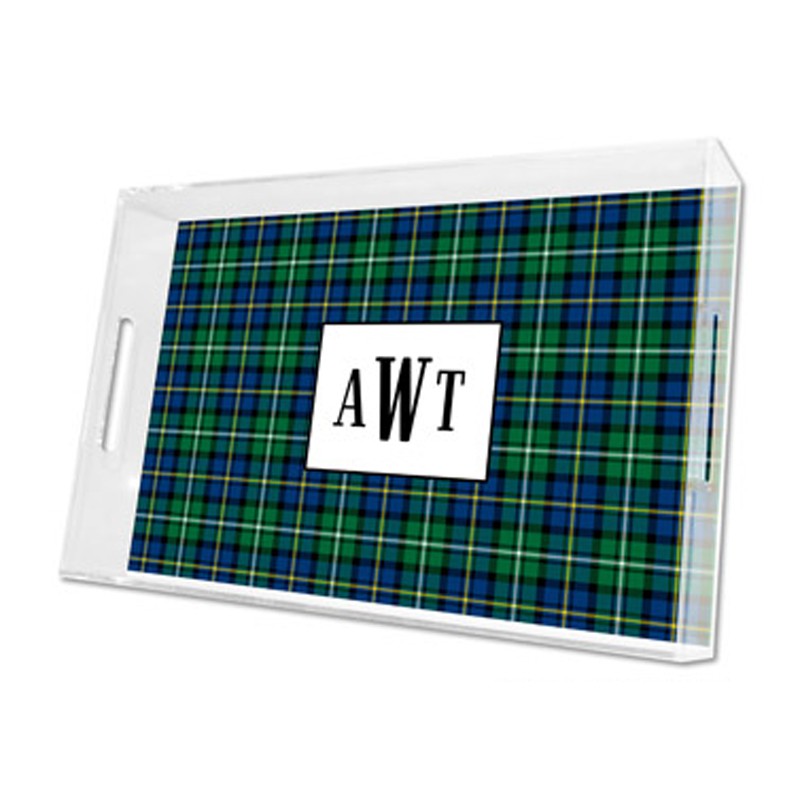 black watch plaid lucite tray - large