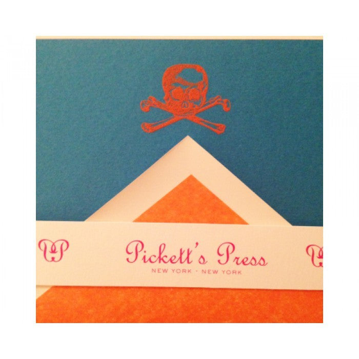 engraved skull & crossbones note cards