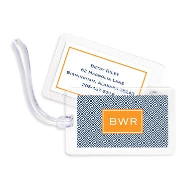 boatman geller greek key navy bag tags