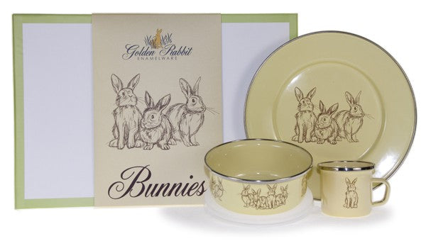 yellow bunny dish keepsake set and box (plate, mug, & bowl)