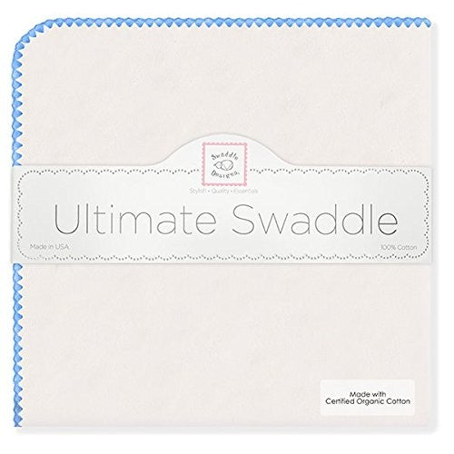 ultimate swaddling blanket by swaddle designs - natural with blue trim