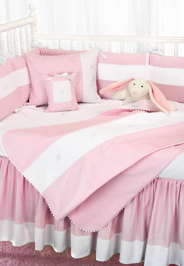 mini pink checker crib bedding by blauen