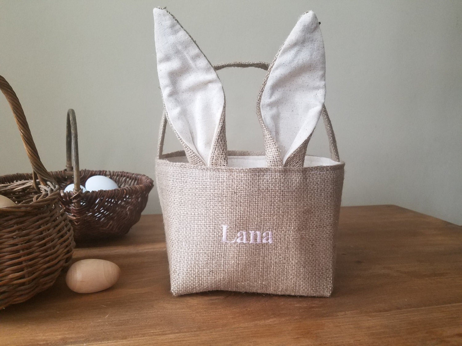 personalized bunny easter basket with bunny ears