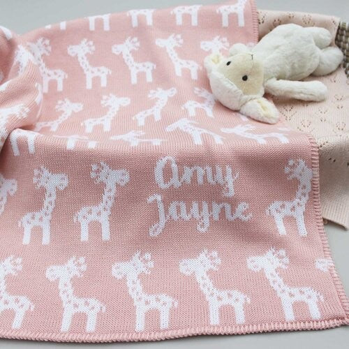 Giraffe Baby Blanket - Baby Pink