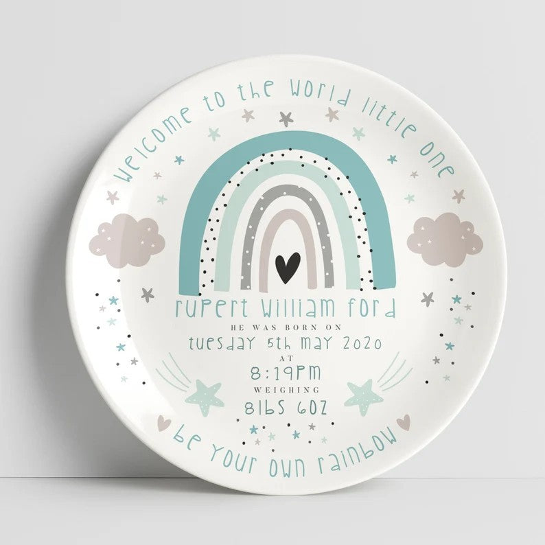 personalized baby boy plate - rainbow