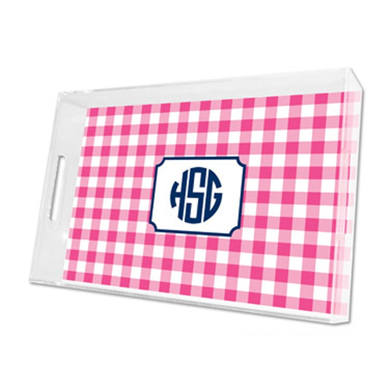 classic check raspberry lucite tray - large