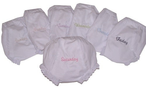 embroidered diaper covers - days of the week