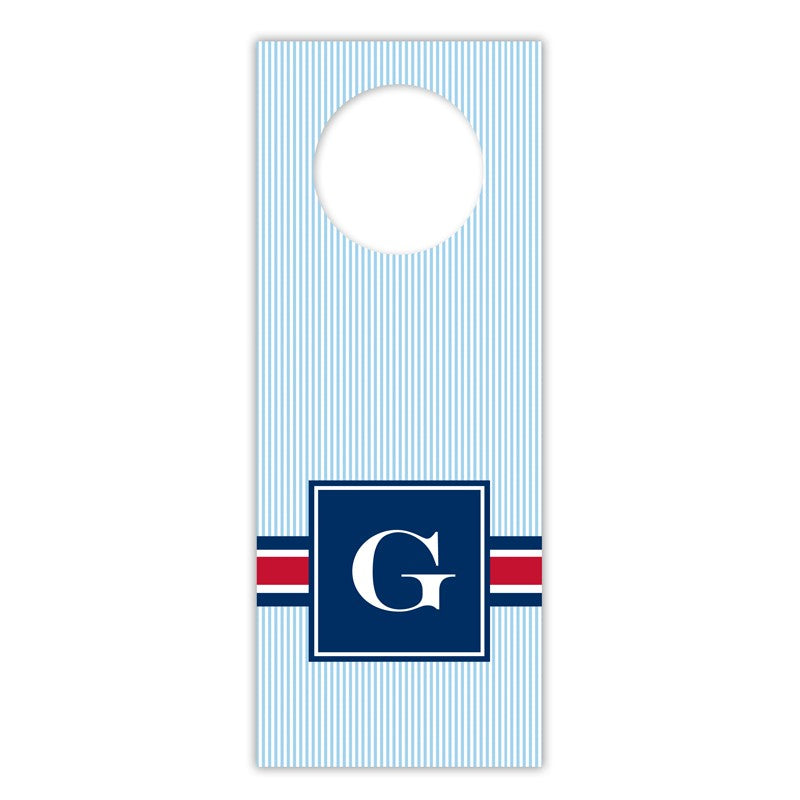 boatman geller seersucker band red & navy wine tags