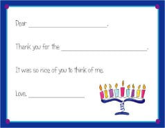personalized thank you notes - menorah fill-in thank you
