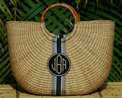 monogrammed half moon woven basket bag