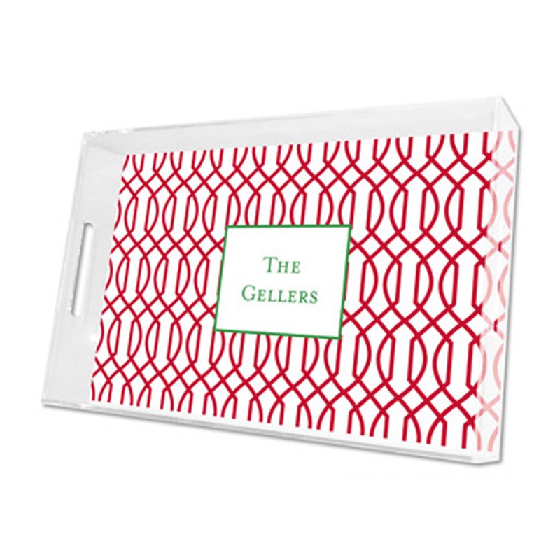 trellis reverse cherry lucite tray - large
