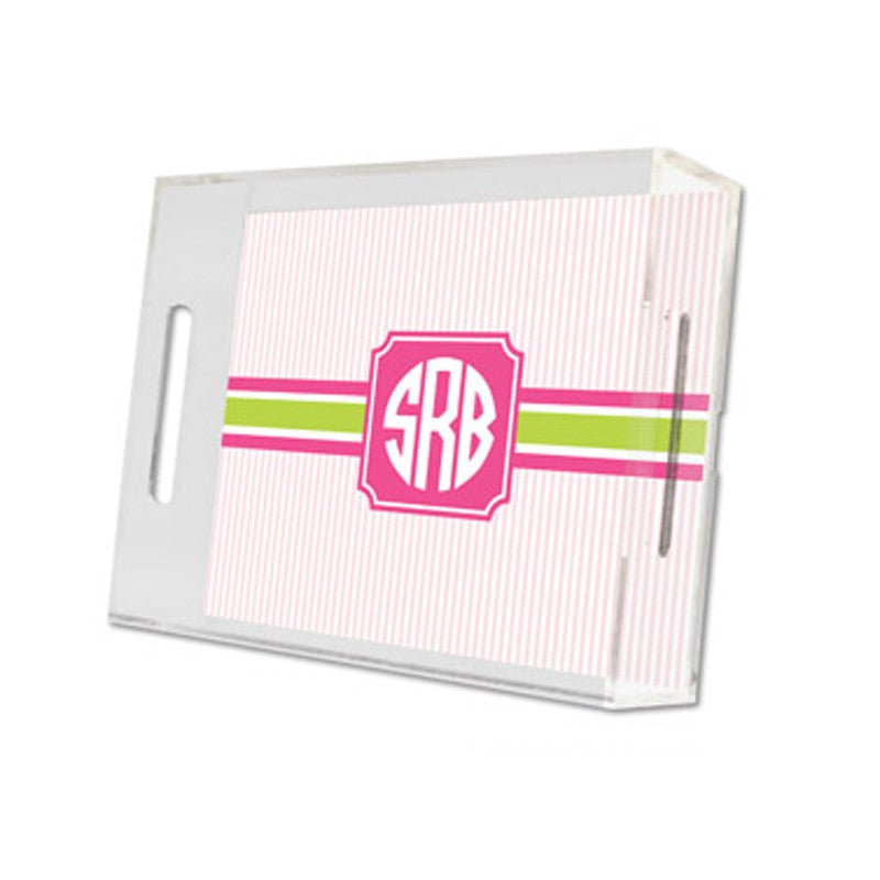 seersucker band pink & green lucite tray - small