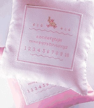 pink bunny abc 123 hand embroidered pillow