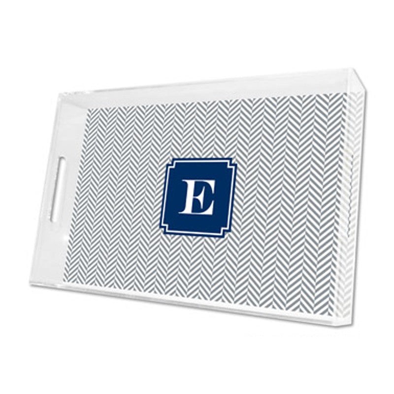 herringbone gray lucite tray - large