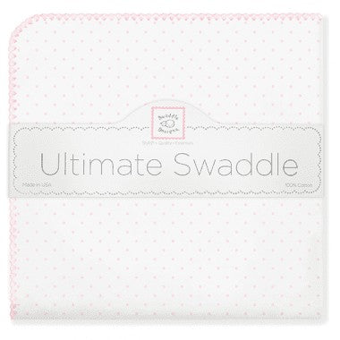 ultimate swaddling blanket by swaddle designs - white with pink dots