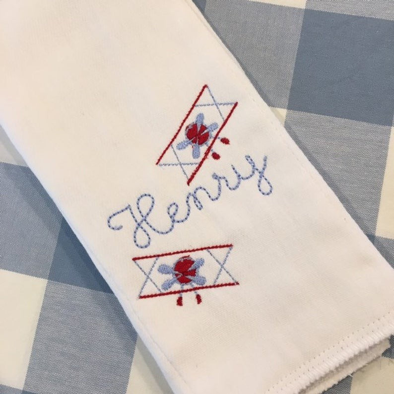 monogrammed airplane embroidered burp cloth