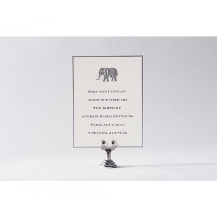engraved elephant baby announcement - andrew hamm