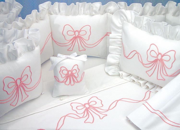 embroidered bows crib bedding by blauen