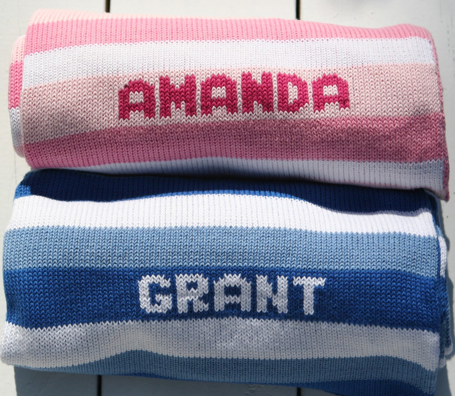 personalized striped knit blanket with name