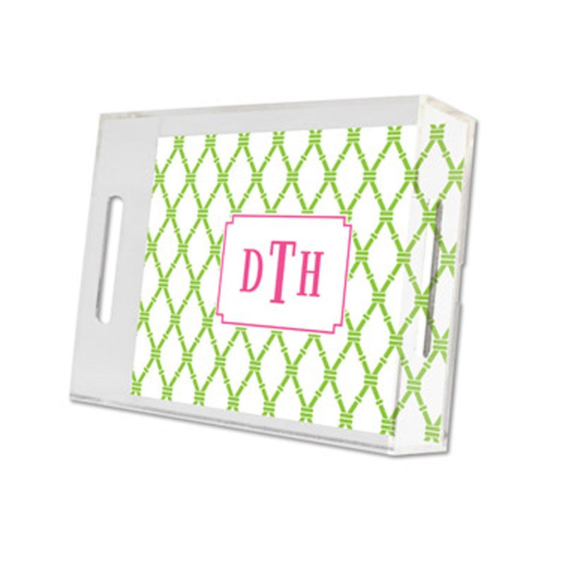 bamboo green & raspberry lucite tray - small