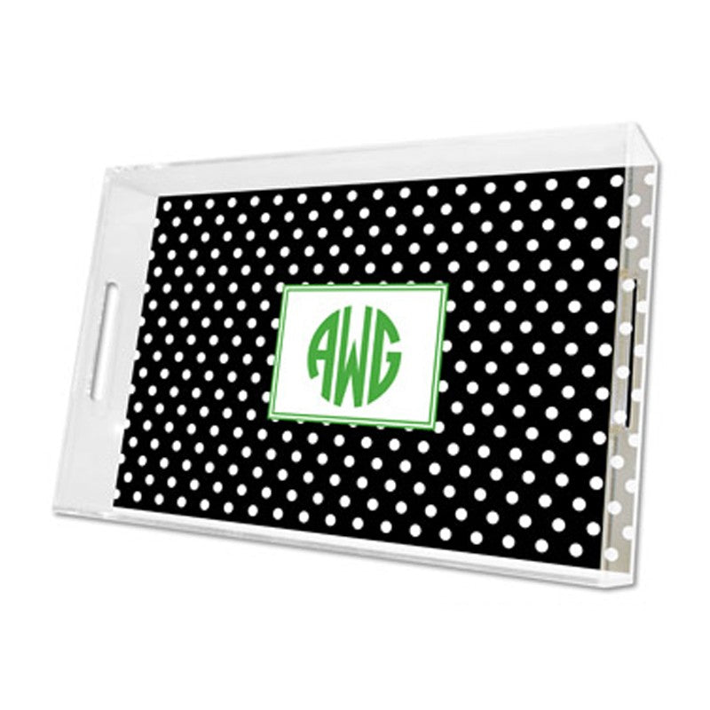 polka dot black lucite tray - large