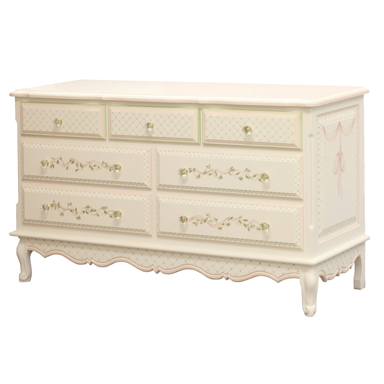 french dresser with ribbons and roses motif