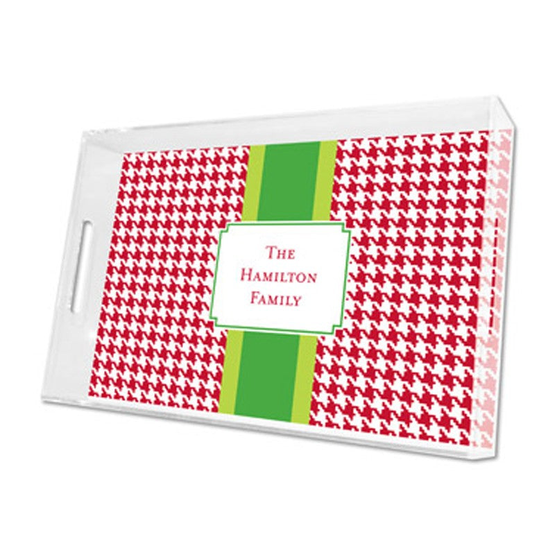 alex houndstooth red lucite tray - large