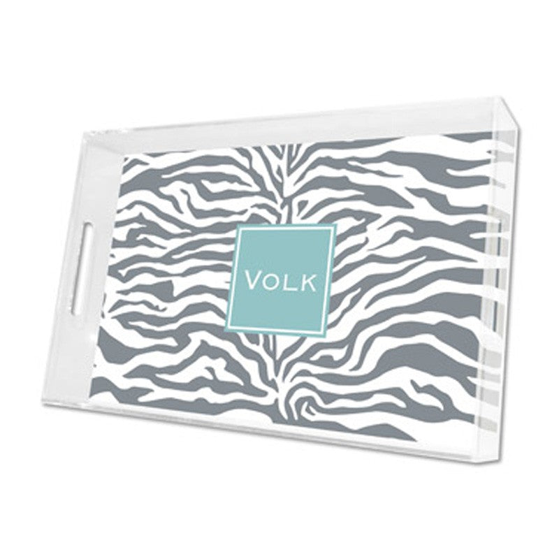 zebra gray lucite tray - large