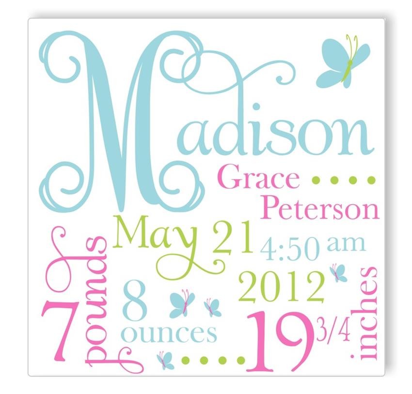 butterfly dreams in blue canvas birth announcement