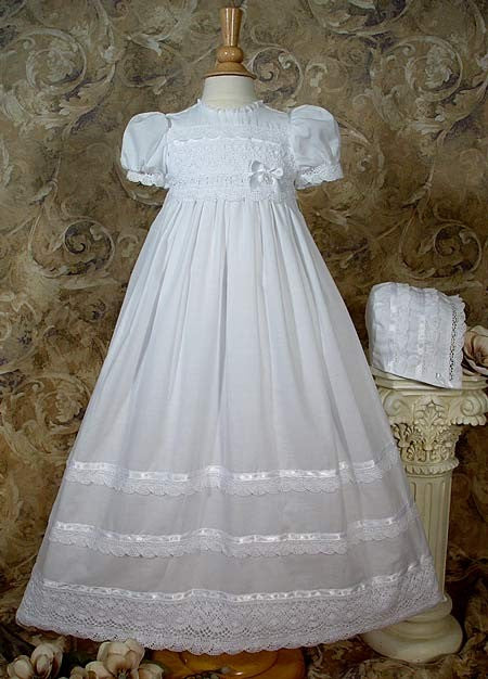 cotton christening gown with cluny trim