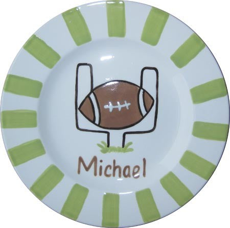 personalized striped football plate