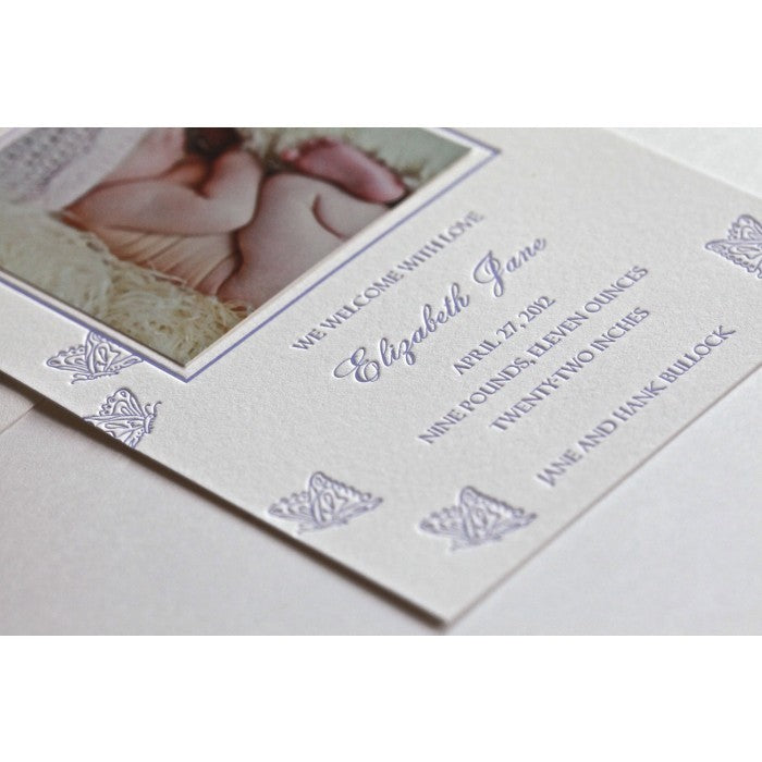 letterpress butterfly baby announcement - jane