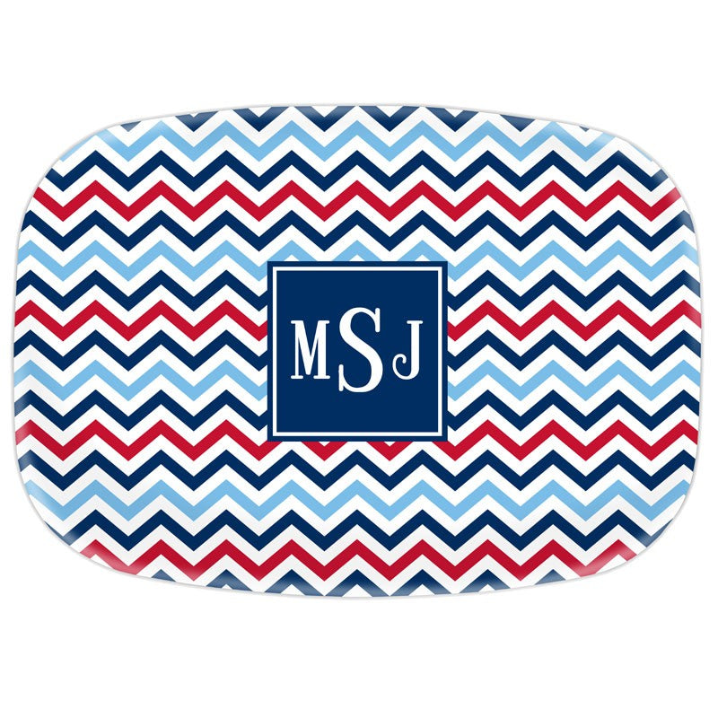 boatman geller chevron blue & red platters