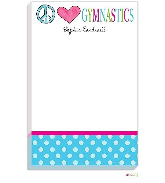 personalized - peace love gymnastics notepad