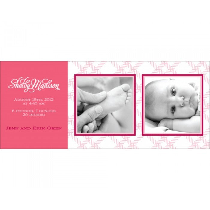 flat print baby announcement - pink tartan