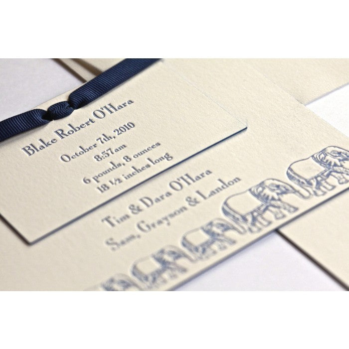 letterpress elephant baby announcement - blake