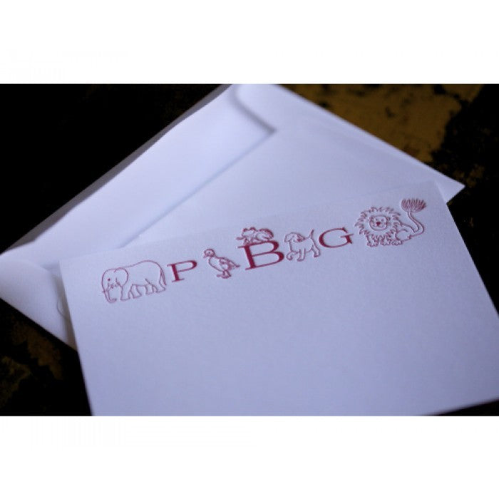 animal monogram red kid's stationery